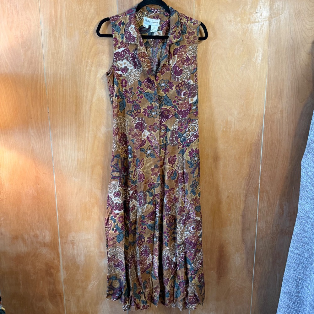 Betsy Lauren Floral Paisley Maxi Dress Sleeveless Button Front Rayon Size 12